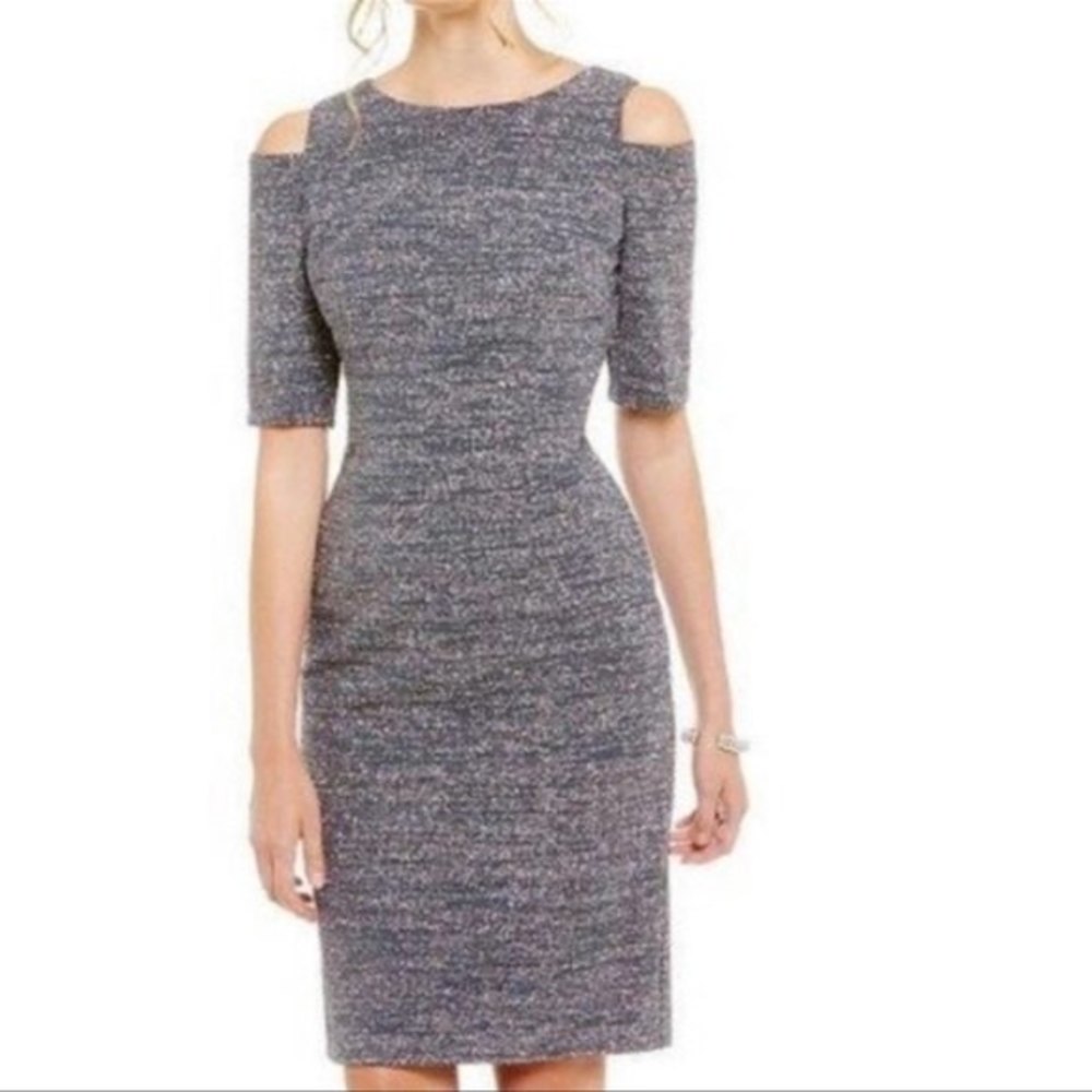 Eliza J Sparkle Knit Cold Shoulder Sheath Dress Gem
